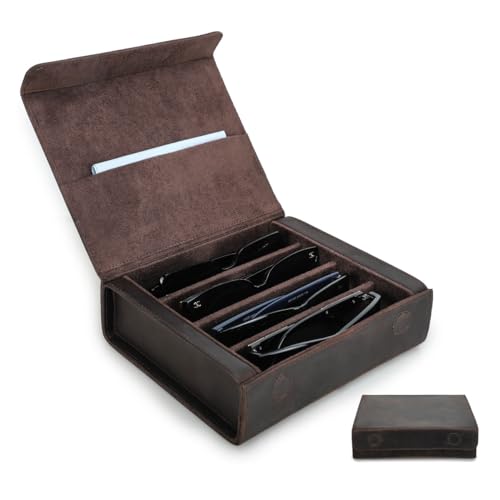 Image of CONTACTS Genuine Leather Sunglasses Travel Case Hard Eyeglasses Box Vintage Eyewear Holder Travel Accessories