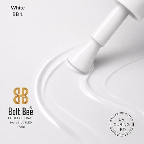 Image of Bolt Bee White Gel Nail Polish with Glossy Finish | Highly Pigmented Soak-Off Gel Paint for UV LED Lamp | Long-Lasting, Non-Smudging Nail Polish for Salon & Home Manicure | Gift Set for Women - 15ml