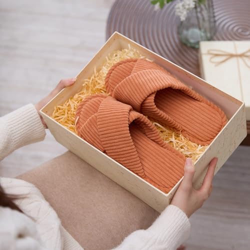 Image of GOEWY Slippers for Women Memory Foam House Bedroom Corduroy Crossbands Open Toe Slides Sandals Shoes Comfy Trendy Gift for womens Anti-Skid sole