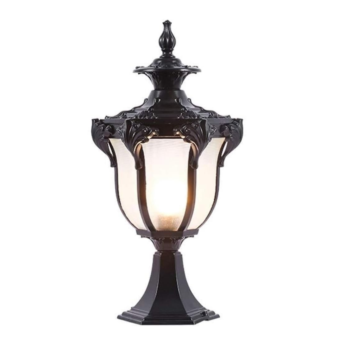 AZHKJKZH Post Cap Lights Aluminum Outdoor Post Lights Waterproof Glass Pillar Lamp European Style Villa Garden Light E27 Courtyard Fence Outdoor Garden(Black,H55CM)