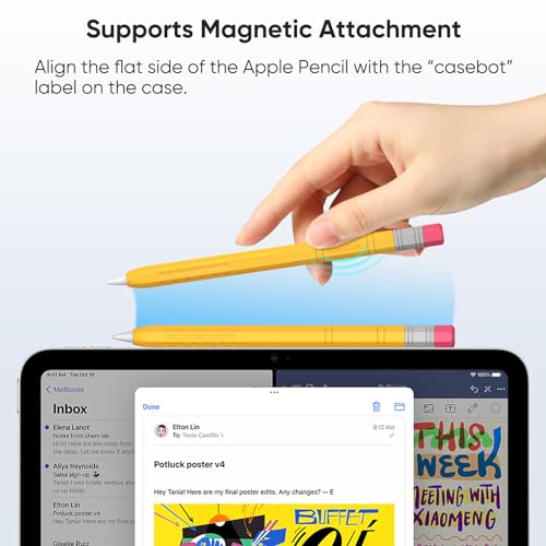 Image of Fintie Silicone Sleeve for Apple Pencil (USB-C), Light Pen Skin Case Cover Soft Protective Anti-Slip Pencil Grip Holder, Supports Magnetic Attachment, Yellow