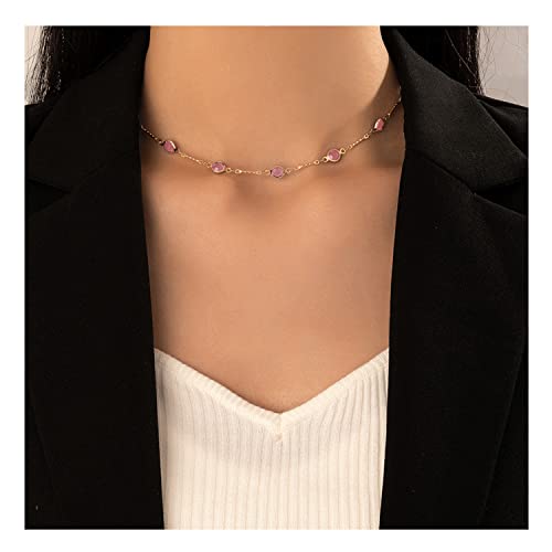 Turquoise Dainty Choker Necklace for Women Green Crystal Stone Chain Link Necklace Emerald Cubic Zircon Rhinestone Quartz Charm Necklaces Jewelry for Women3