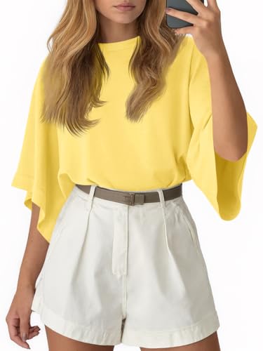 Image of Tankaneo Womens Oversized Batwing Short Sleeve T Shirts Summer Casual Round Neck Tunic Tops Loose Fit Basic Tees