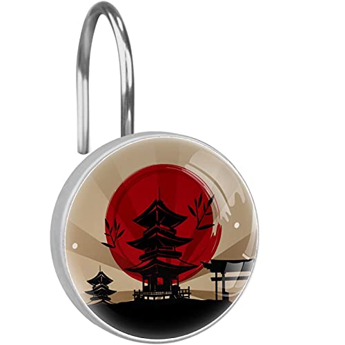 Crochet rideau de douche temple japonais en acier inoxydable pour salle de bain zen - 2