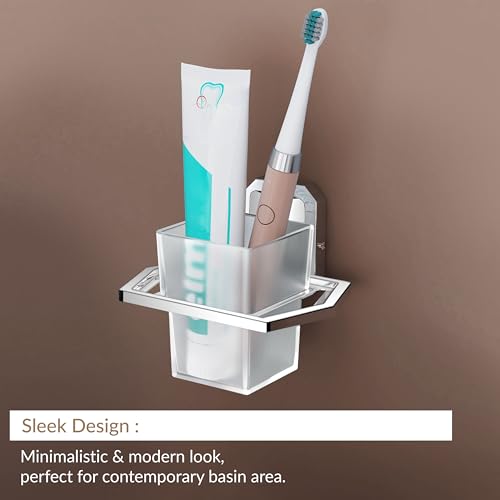 Image of Plantex (Primax) 304 Grade Stainless Stee Tumbler Holder for Bathroom /Tooth Brush Holder /Bathroom Accessories Pack of 1, Cute (Chrome)