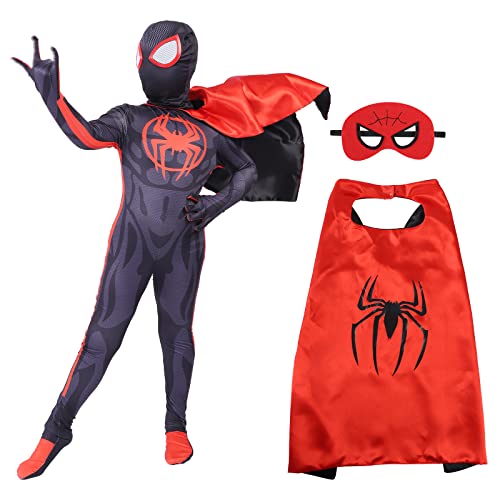 2023 New Superhero Acoss The Spider Verse Miles Spandex 3D Style Halloween Anime Costume For Kids Bodysuit Zentai Cosplay Jumpsuit(Boy, 120) #TOP25