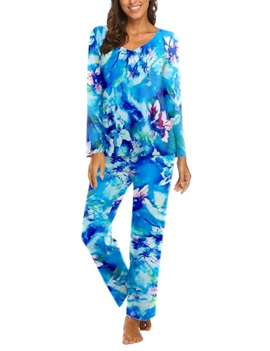 Image of Ekouaer Womens Pajama Sets 2 Piece Lounge Set Fall Winter Pajamas Long Sleeve Pjs Top and Pants Soft Pj Sets Loose Sleepwear