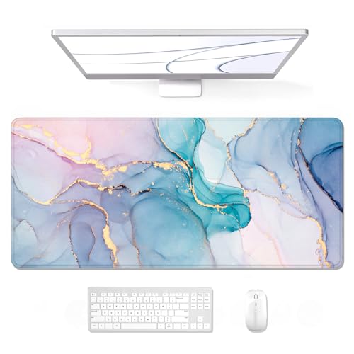 Auhoahsil Large Gaming Mouse Pad, Marble Theme XXL 35.4 x 15.7 in Desk Pad Stitched Non-Slip Rubber...