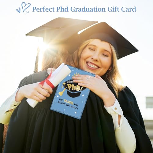 Image of FLYAB Phd Graduation Gift - 5.5 inchx8 inch Phd Graduation Card with Envelope Gold Foil Design The Tassel Was Worth The Hassle Congrats Grad Card for Her Him Men Women Daughter Son Granddaughter Grandson