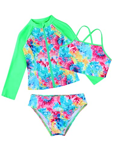 renvena Junior Girls Floral Swimsuit Sun Protection Shirt Wetsuit with Bikini Sets 3 Piece Swimwear3