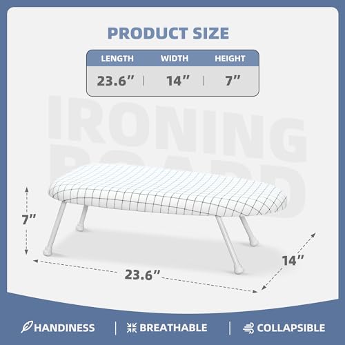 STORAGE MANIAC Tabletop Ironing Board with Folding Legs, Extra Wide Countertop Ironing Board with Cotton Cover, Portable Mini Ironing Board for Sewing, Craft Room, Household, Dorm, White - Thumbnail 4