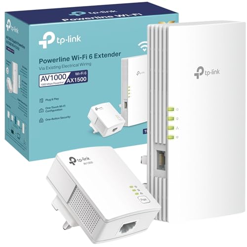 TP-Link TL-WPA7817 KIT AV1000 Powerline Adapter, AX1500Mbps WiFi 6 Internet Booster, 300 Meters Range, EasyMesh, Gigabit Ethernet Port, Flexibly Creat