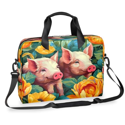 Maletín para laptop 16 pulgadas Watercolor Pig Flower miniatura 1