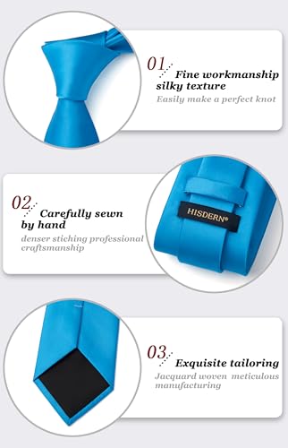 Image of HISDERN Mens Solid Color Ties Formal Satin Necktie and Pocket Square Set Classic Wedding Business Tie & Handkerchief