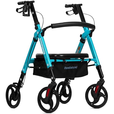 RESTISLAND Bariatric Rollator Walker for Seniors, Aluminum Rolling Walker with Extra-Wide Seat, Heavy Duty 500 lbs Capacity, Light Blue Cover