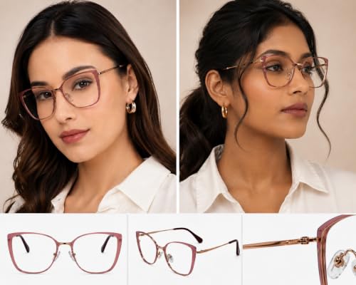Image of LensKandy | Cat Eye Computer Glasses for Women | Zero Power Blue Light Blocking | 100% UV Protection | Medium size | For Daily works : Laptop, Mobile, Gaming, Office | LKM0002
