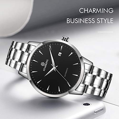 STARKING Men’s Watch Luxury Mechanical Stainless Steel Waterproof Day Automatic Self-Winding Business Sapphire Mens Wrist Watch AM0184