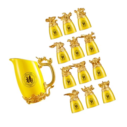 Set 12 Vasos de Licor Cerámicos con Dispensador Amarillo
