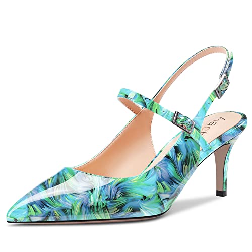 Aachcol Women Pumps Pointed Toe Ankle Strap Slingback Stiletto Kitten Low Heel Dress Shoes Patent Office Wedding Shopping 2.5 Inch