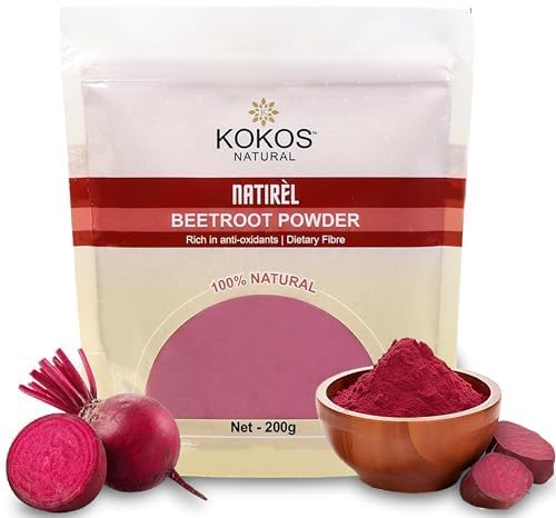 Image of Kokos Natural Beetroot Powder - 200 Gm (Pack of 2) | Natural, Rich in Antioxidants, Improves Blood Flow & Exercise Performance | Use in Soups, Curries, Dips, Smoothies, Pancakes | Natural Food Colour