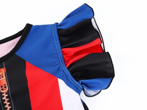 Image of Girls Two-Piece Bathing Suit, Adjustable Ruffle Sling Swimsuits Princess Cartoon Printed Swimwear Bikini Sets Size 5-6t Black