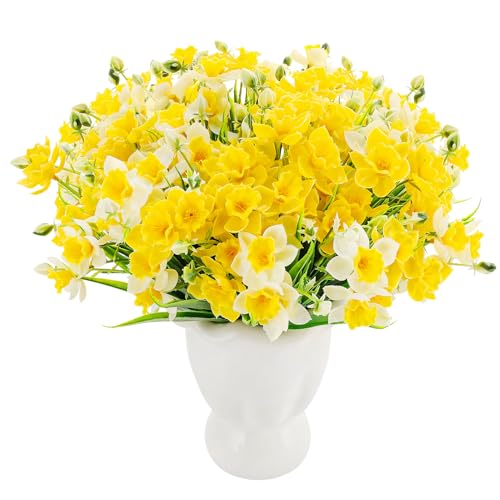 Ovveroche 12 Pack Artificial Daffodils Fake Silk Narcissus Flowers