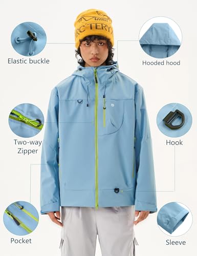 Image of Venzina Men's Waterproof Rain Jacket-Lightweight Windbreaker with Color Block Design, Breathable for Urban Outdoor, Daily Commuting I Fashion Unisex Couple Jacket