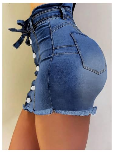 SOLY HUX Women's Button Down Bodycon Denim Skirt Tie Front Bow High Waisted Mini Jean Skirts2