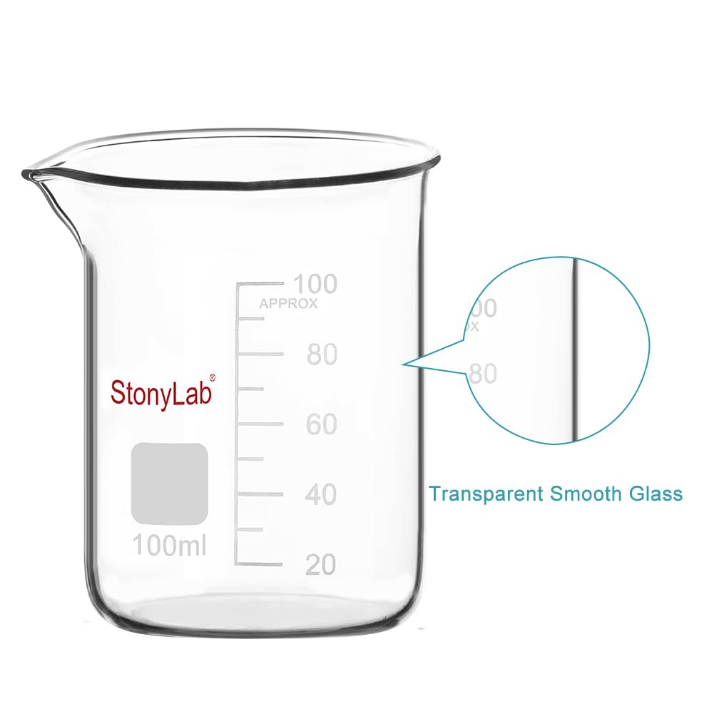stonylab Graduated Glass Beaker Set, Borosilicate Glass Lab Beakers in 5 Sizes, 5 ml/10 ml/25 ml/50 ml/100 ml, Combo Pack — Amazon image 4