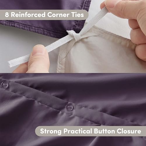 Image of Nestl Purple Duvet Cover Full Size - Soft Double Brushed Duvet Set with Button Closure & Corner Ties, 3 Piece Luxurious Pinch Pleated Duvet Cover Set 80x90 Inches with 2 Pillow Shams