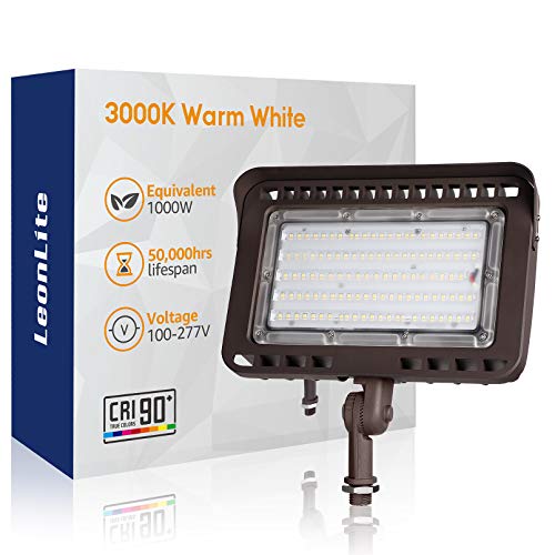 LEONLITE 100W LED Outdoor Flood Light Knuckle Mount, 1000W Eqv. 11,000lm Super Bright, CRI90+ Wall Washer, IP65 Waterproof, 3000K Warm White for Yard, Billboard