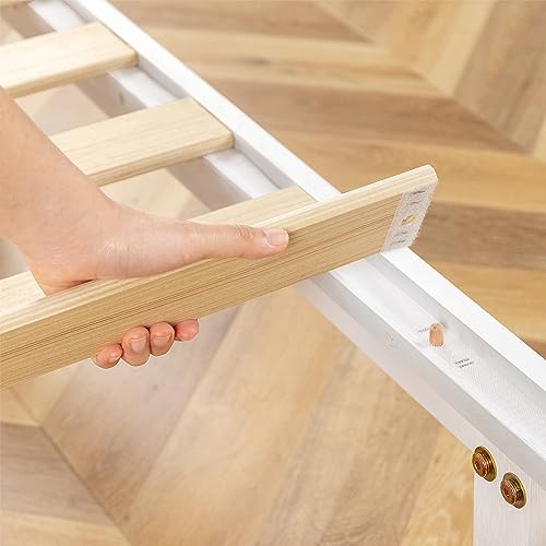 Mellow Naturalista Classic 12 Inch Solid Wood Platform Bed with Wooden Slats, Full, White