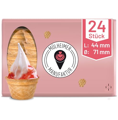 Mülheimer Manufaktur Eiswaffeln - Waffelbecher 80ml | 44xØ71mm | 24 Stück | für Eis Obst & Dessert - backfest - auch als essbare Muffinform - Cupcake - Mülheimer Manufaktur Eiswaffeln