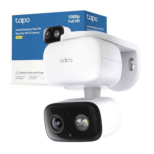 Tapo C206 Telecamera Wi-Fi Esterno FHD, 360° Visuale, IP65, Visione Notturna a Colori con Spotlight, Rilevamento Smart AI, Audio Bidirezionale, Allarme Sonoro e Luminoso, Montaggio su Tavolo e Parete