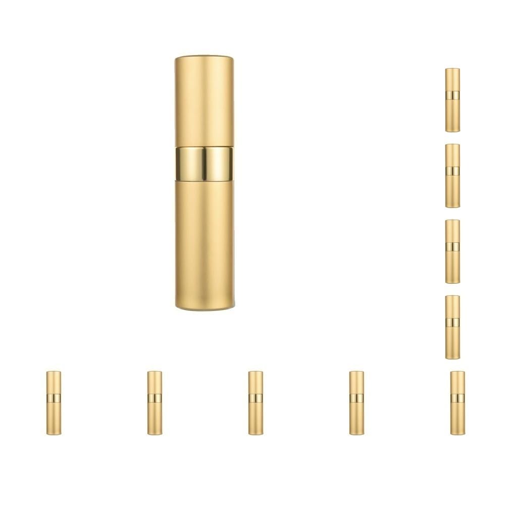 Geardeangloow 10 sztuk butelek z rozpylaczem na perfumy, pusty pojemnik, podróżny makijaż, woda, perfumy, atomizer, złoty, 15 ml