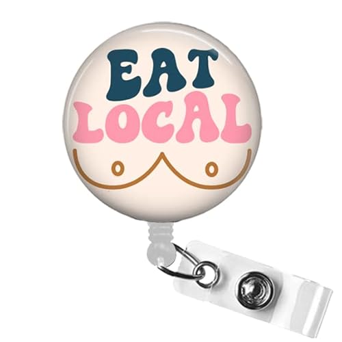 Eat Local Badge Reel, Lactation Consultant Badge Clip, IBCLC Badge Reel, Funny L&D Nurse Retro Eat Local Labor and Delivery Nurse Badge, Midwife Maternity Nurse Gift, Funny Lactation Nurse Badge Reel