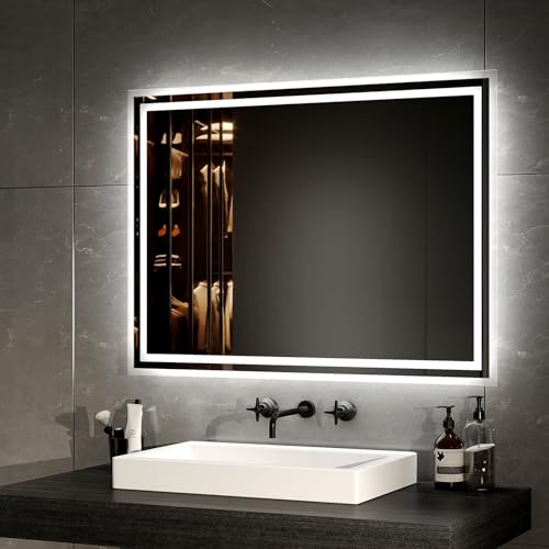 EMKE LED Badspiegel mit Beleuchtung 80x60cm, Anti-Beschlag-Funktion – Ansicht 1