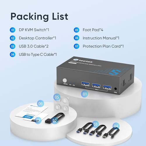 8K@60Hz KVM Switch 2 Monitors 2 Computers DisplayPort, USB3.0 KVM Switches, 4K@120Hz Dual Monitor for 1 Set of Keyboard Mouse Printer and U Disk with EDID Adaptive 2 USB Cables… image 5