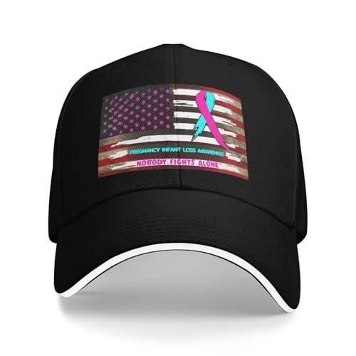 Pregnancy Infant Loss Awareness America Flag Ribbon Unisex Baseball Cap Adjustable Outdoor Sport Hat with Breathable Design1 Black