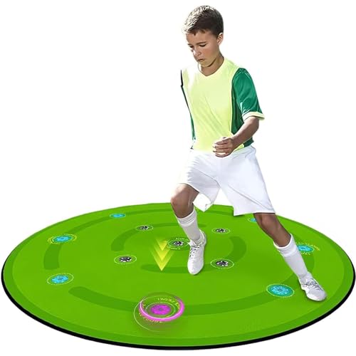 JJENXYYDS Football Mastery 1.4m Round Soccer Sports Mat, 7 Training Modes & 13 Lights (4 Colors), Non-Slip Bottom, for Kids/Adult Football Training