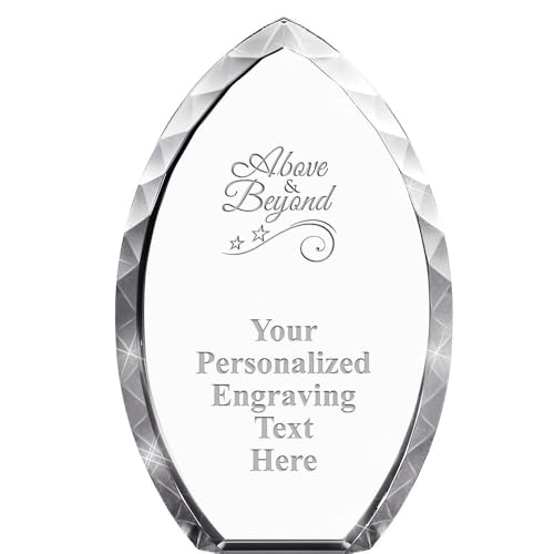 Crown Awards Above and Beyond Custom Crystal Trophy, 8" Tear Drop Crystal Engraved Trophy Recognition Corporate Award