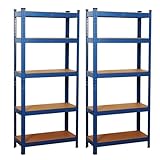Signzworld 2er Set Schwerlastregal Lagerregal Steckregal 10 MDF-Platten Eckregal Metall Kellerregal Regalsystem jeweils bis 875 kg belastbar Regal Werkstattregal (Blau, 2er-90x40x180cm)