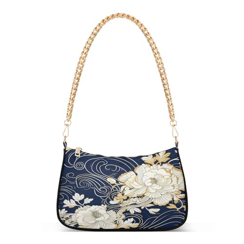 Shoulder Bags for Women Navy Blue Flowers (2) Hobo Tote