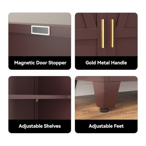 Image of COFaR 61 inch Metal Storage Cabinet with Doors and Adjustable Shelves, Tall Pantry Cabinet Freestanding Kitchen Pantry Storage Cabinet, Steel Cupboard for Bathroom, Living Room & Office, Reddish Brown