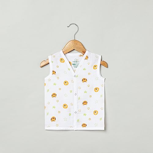 Image of The Boo Boo Club Unisex Baby Organic Cotton Fitted Baby Jhabla|Pack Of 4 Newborn Sleeveless Jabla|3 To 6 Months Infant Summer Wear|Soft & Breathable Muslin Fabric|Easy Button Closure Vest, White