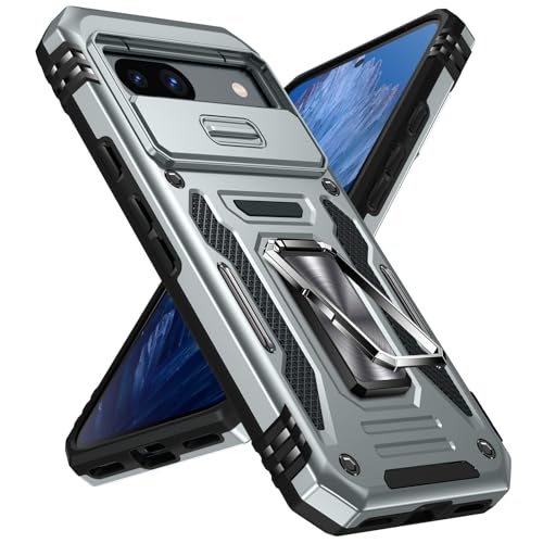 Google Pixel 8a 用ケース リング付き 耐衝撃 pc+tpu 車載ホルダー対応 軽量 薄型 擦り傷防止 取り出し易い 360°回転 スタンド機能 リング 携帯カバー ブルー 灰色 LR-10-PX8A-05