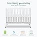Dream On Me Full-Size 2-in-1 Folding Baby Crib in White, GreenGuard Gold & BSA, Portable, Patented Quick Folding System, Strong Wheels, 2 Adjustable Mattress Heights