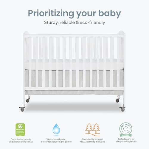 Dream On Me Full-Size 2-in-1 Folding Baby Crib in White, GreenGuard Gold & BSA, Portable, Patented Quick Folding System, Strong Wheels, 2 Adjustable Mattress Heights by Dream On Me - Image 5