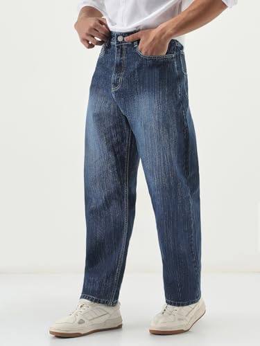 Image of Urbano Fashion Men's Loose Baggy Fit Washed Denim Jeans Non-Stretchable
