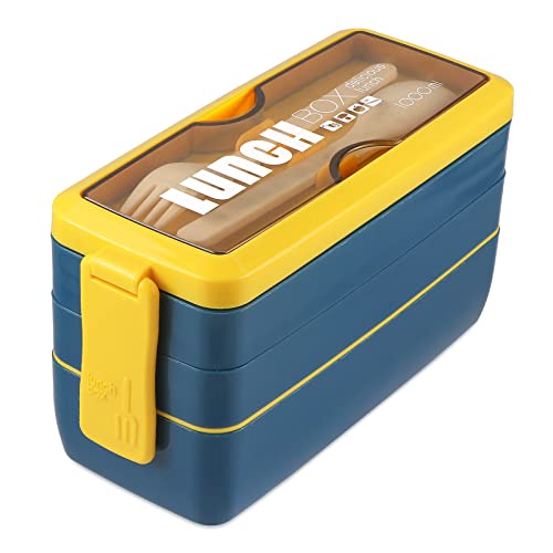 Iteryn Bento Box Lunch Box, 3-In-1 Compartment Containers - Wheat Straw, Leakproof Stackable Bento Lunch Box Meal Prep